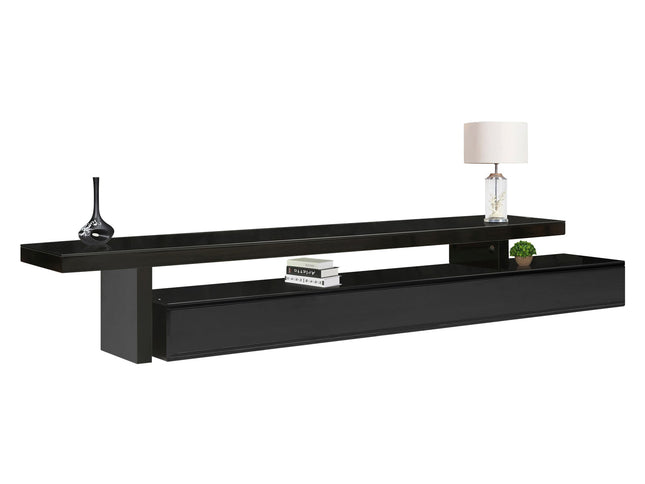TV Cabinet with 3 Storage Drawers Extendable With Glossy MDF Entertainment Unit in Black Color