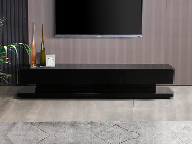 TV Cabinet with 3 Storage Drawers With High Glossy Assembled Entertainment Unit in Black colour