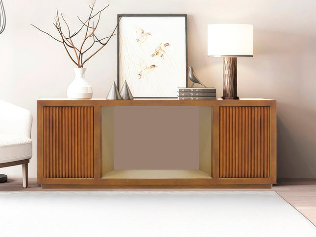 TV Cabinet MDF Brown Colour Two Sideboards Open Space