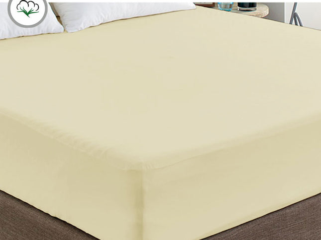 400TC Cream 100% Cotton Sateen Fitted Sheet King