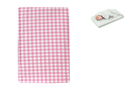 Checked Pink Bassinet Fitted Sheet with a Flat Sheet Sewed Attached