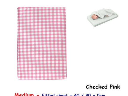 Checked Pink Bassinet Fitted Sheet with a Flat Sheet Sewed Attached