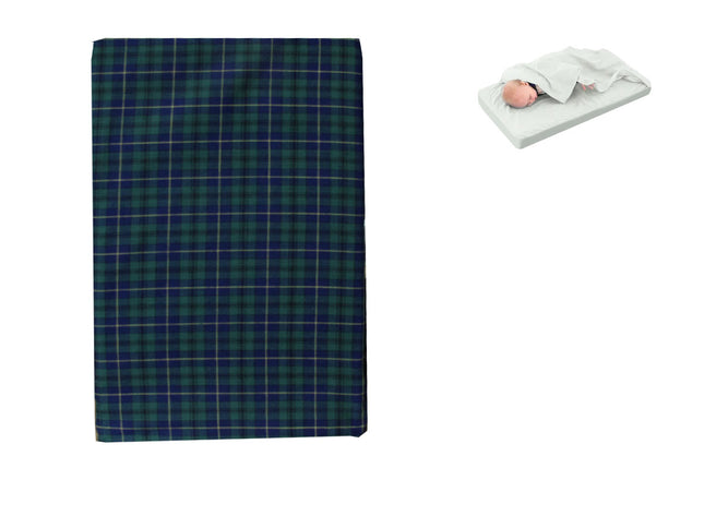 Tartan Blue Green Bassinet Fitted Sheet with a Flat Sheet Sewed Attached