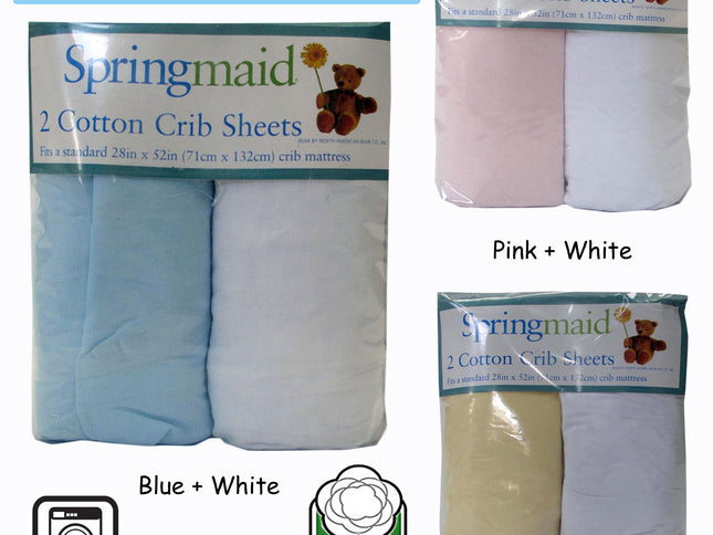 2 Piece of Baby Cot Cotton Fitted Sheet Blue & White