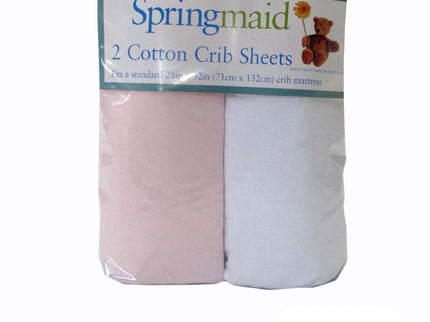 2 Piece of Baby Cot Cotton Fitted Sheet Pink & White