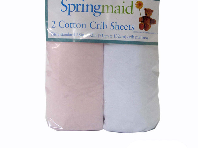 2 Piece of Baby Cot Cotton Fitted Sheet Pink & White
