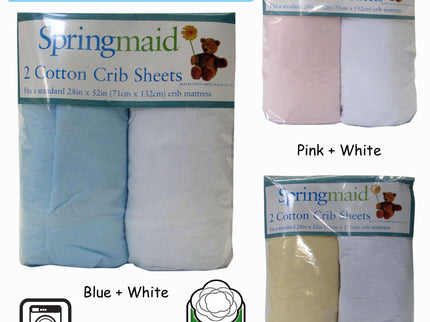 2 Piece of Baby Cot Cotton Fitted Sheet Pink & White