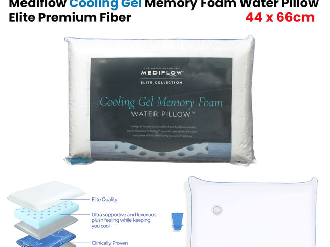 Mediflow Elite Premium Fiber Cooling Gel Memory Foam Water Pillow 44 x 66 cm