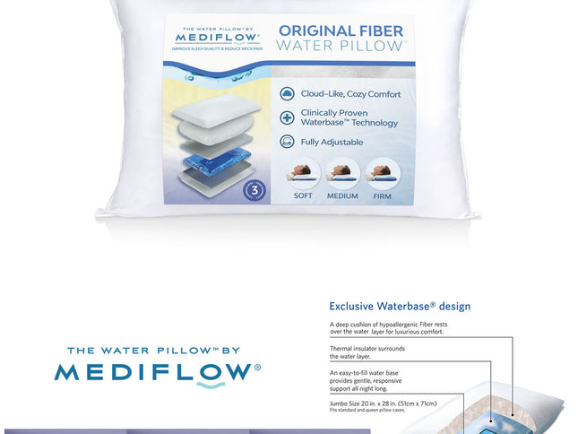Mediflow Adjustable Waterbase Water Neck Pain Reduction Standard Pillow 51 x 71 cm