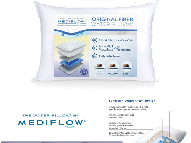 Mediflow Adjustable Waterbase Water Neck Pain Reduction Standard Pillow 51 x 71 cm