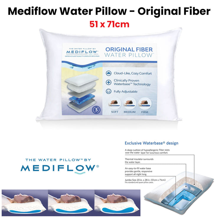 Mediflow Adjustable Waterbase Water Neck Pain Reduction Standard Pillow 51 x 71 cm