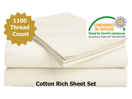 Accessorize 1100TC Cotton Rich Sheet Set Cream Queen