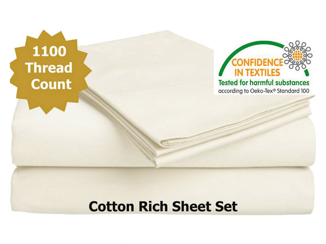 Accessorize 1100TC Cotton Rich Sheet Set Cream Queen