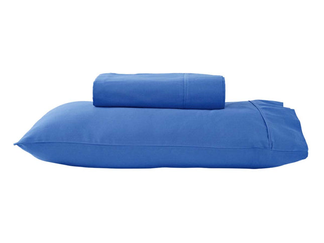 280TC 50% Polyester 50% Cotton Sheet Set Single Mid Blue