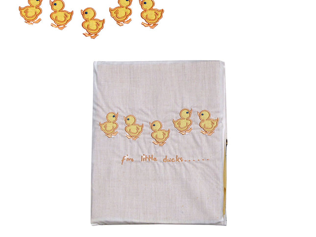 Five Little Ducks Embroidered Polyester Cotton Cot Size Sheet Set