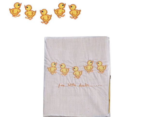 Five Little Ducks Embroidered Polyester Cotton Cot Size Sheet Set