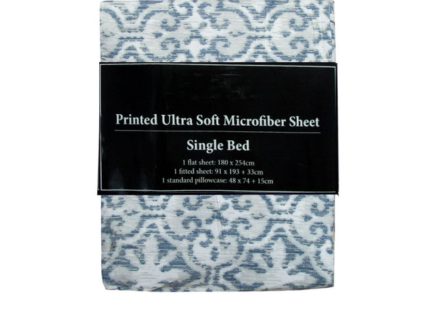 Printed Microfiber Sheet Set Single Silver Imperial