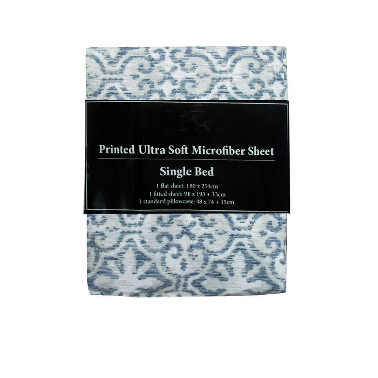 Printed Microfiber Sheet Set Single Silver Imperial