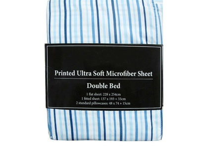 Printed Microfiber Sheet Set Double Blue Lines