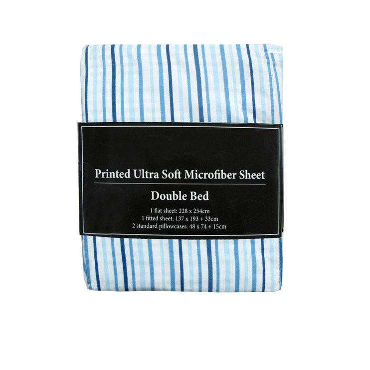 Printed Microfiber Sheet Set Double Blue Lines