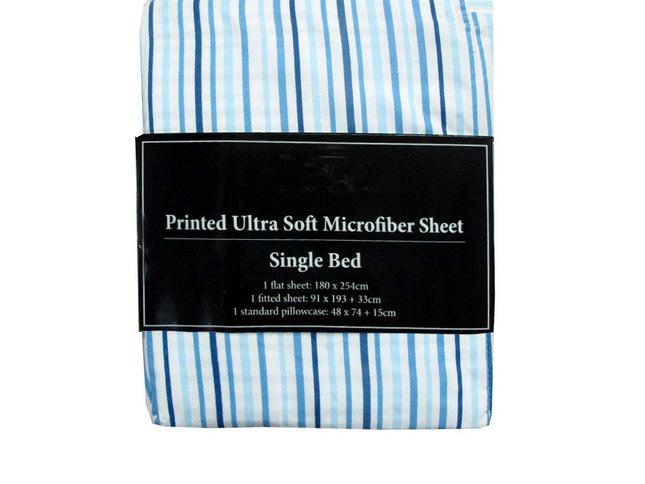 Printed Microfiber Sheet Set Single Blue Lines