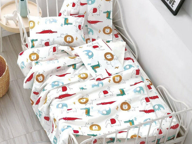 Wild Life Lion Elephant Crocodile Baby 100% Cotton Printed Sheet Set Cot Size