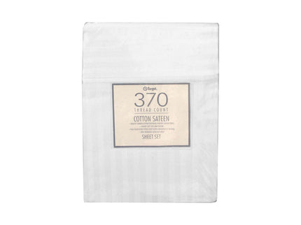370TC White Self-striped Cotton Sateen Sheet Set King