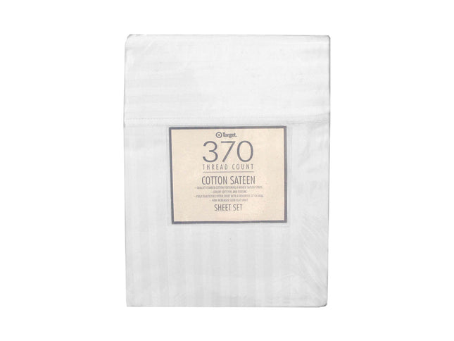 370TC White Self-striped Cotton Sateen Sheet Set King