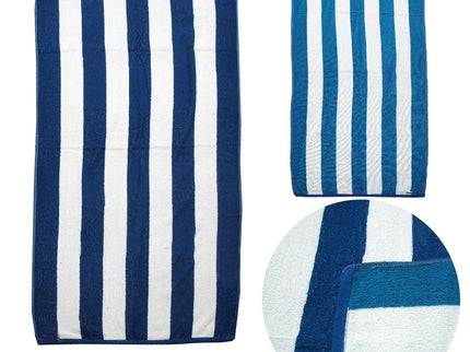 Set of 2 Reversible Cabana Striped Towels Blue/Aqua
