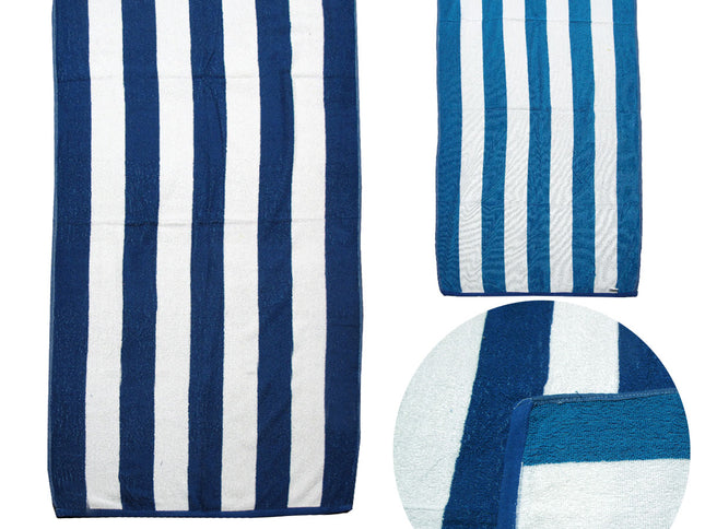 Set of 2 Reversible Cabana Striped Towels Blue/Aqua
