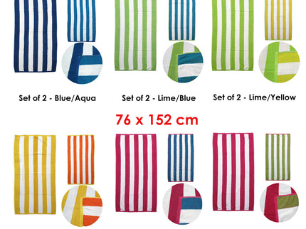 Set of 2 Reversible Cabana Striped Towels Blue/Aqua