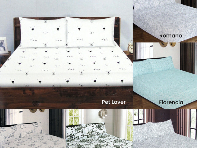 ICF Store Cotton Flannel Combo Fitted Sheet Set Queen Florencia