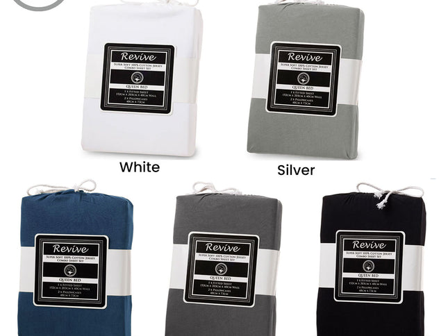 Revive 100% Cotton Jersey Combo Set White Queen