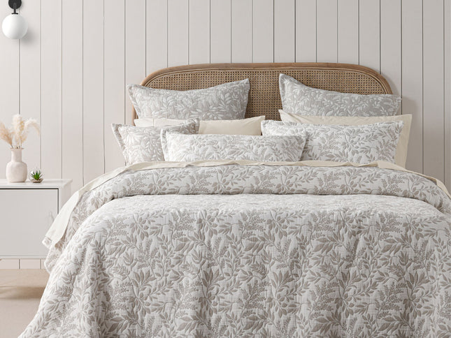 Bianca Ameila Stone Jacquard Quilted Foliage Bedspread Set Queen