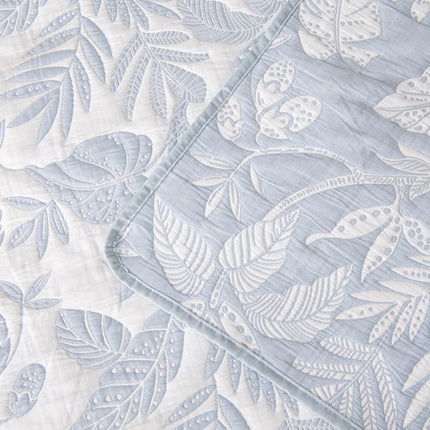 Bianca Laurieton Blue Jacquard Botanical Bedspread Set King