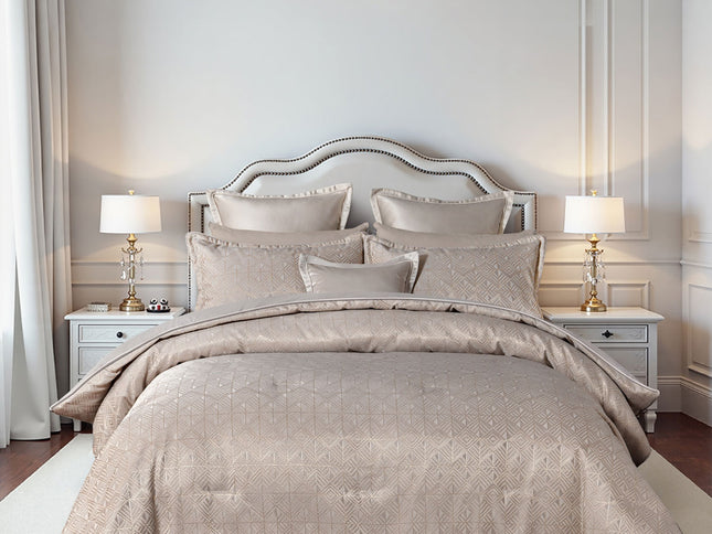 Bianca Bellagio Gold 6 Pcs Jacquard Geometric Comforter Set Queen/King