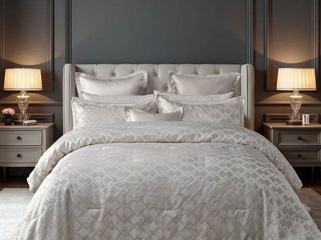 Bianca Firenze Pearl 6 Pcs Jacquard Geometric Comforter Set Super King