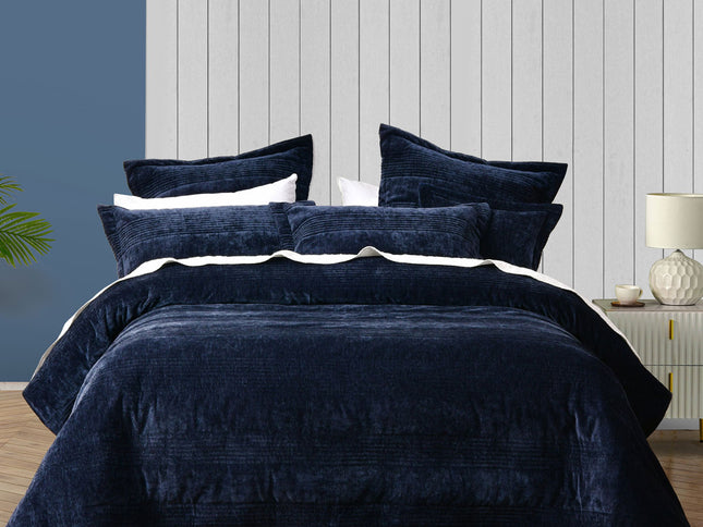 Bianca Cyrano Indigo Soft Velvet Polyester Quilted Coverlet Set Queen/King