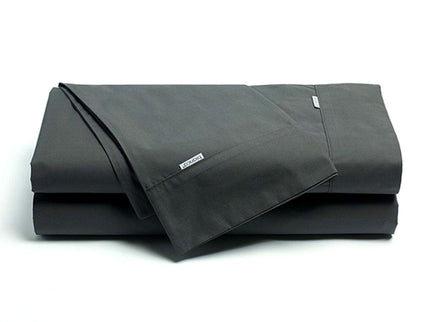 Bianca Heston Cotton Percale Sheet Set Charcoal Super King