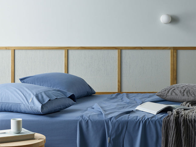 Bianca Natural Sleep Recycled Cotton and Bamboo Sheet Set Blue Split King