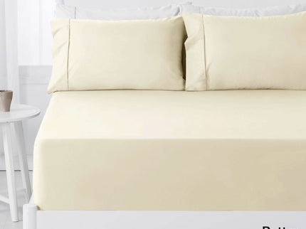 Hotel Living 250TC Polyester Cotton Fitted Sheet Set Butter Double