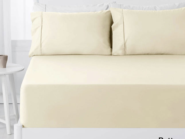 Hotel Living 250TC Polyester Cotton Fitted Sheet Set Butter Double