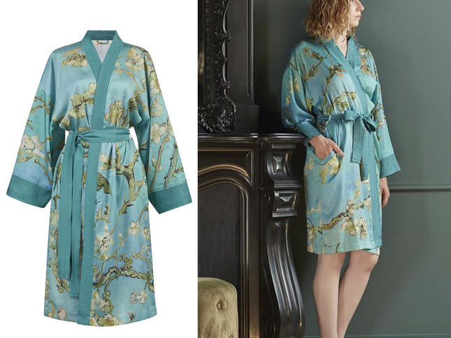 Bedding House Van Gogh Almond Blossom Blue Kimono Bath Robe Large/Extra Large