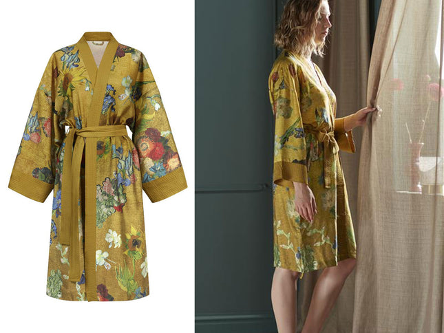 Bedding House Van Gogh Partout des Fleurs Gold Kimono Bath Robe Large/Extra Large