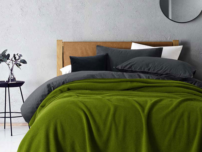 Laconia 400GSM Premium Australian Pure Wool Blanket Moss Green Queen