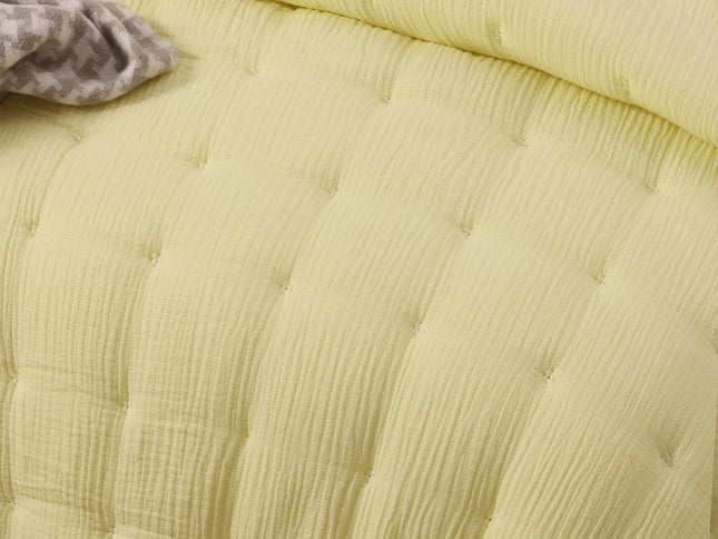 Vintage Design Homewares 3 Piece Hugo Cotton Gauze Quilted Comforter Set Butter King