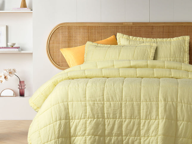 Vintage Design Homewares Butter French Linen Coverlet Set Queen