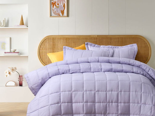 Vintage Design Homewares Lilac French Linen Coverlet Set Queen