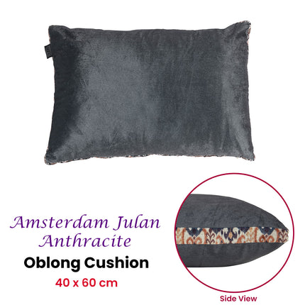 KAAT Amsterdam Julan Anthracite Velvet Oblong Filled Cushion 40cm x 60cm