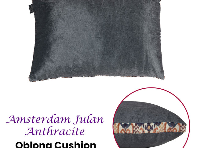 KAAT Amsterdam Julan Anthracite Velvet Oblong Filled Cushion 40cm x 60cm